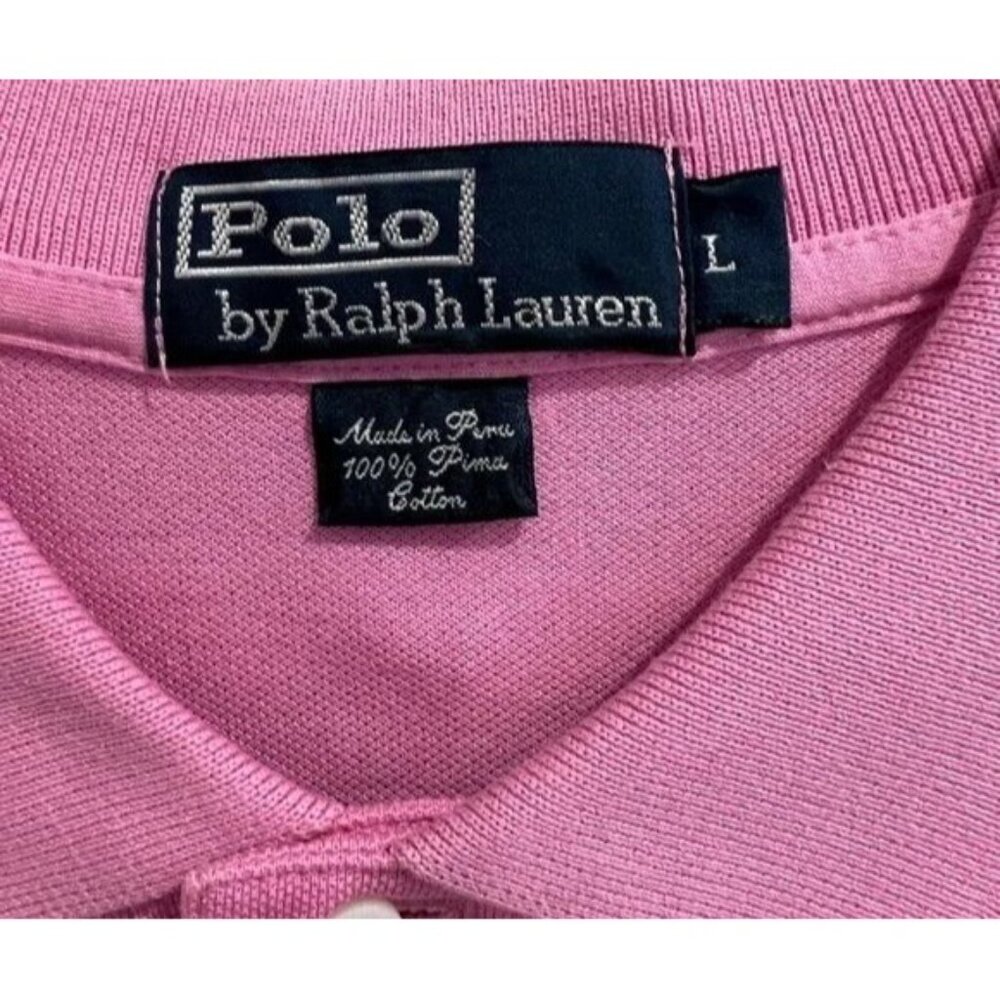Polo Ralph Lauren Mens Pink Short Sleeve Polo Shirt Size L 100% Pima Cotton Clas - Picture 4 of 4
